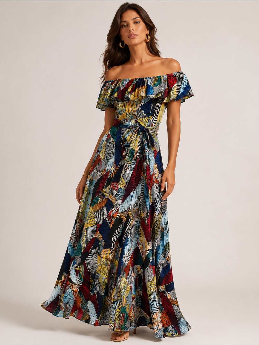 Luxxel Multicolor Ruffle Maxi Dress Size M NWT